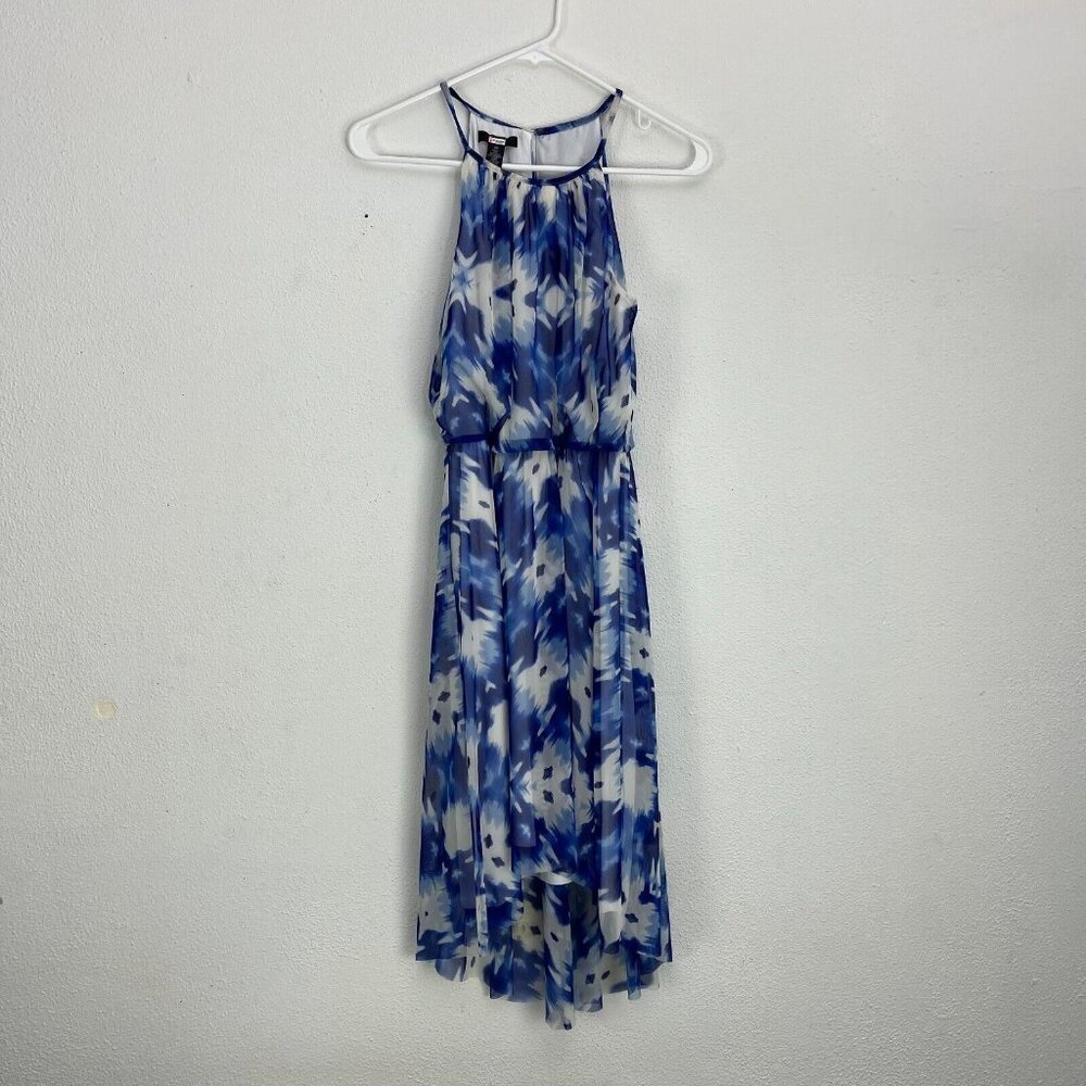 Alfani Petite Blue & White Printed Midi Halter Dress Size 4P H-Low Hem Lined
